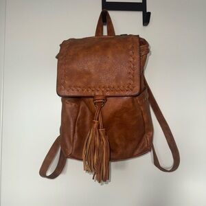 Brown Leather Backpack with Tassel
